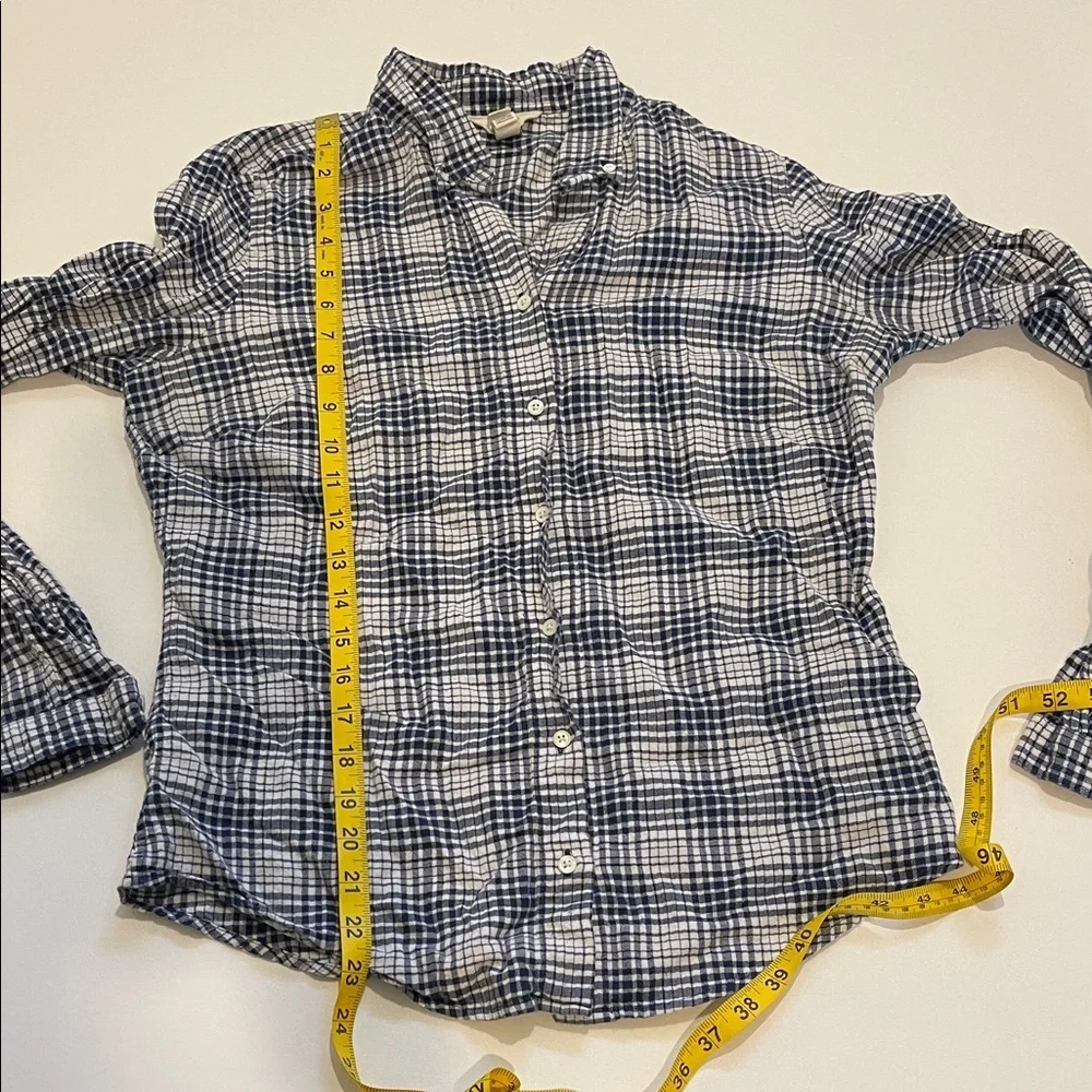 Lands' End Canvas Navy and White Plaid Button-Down Shirt